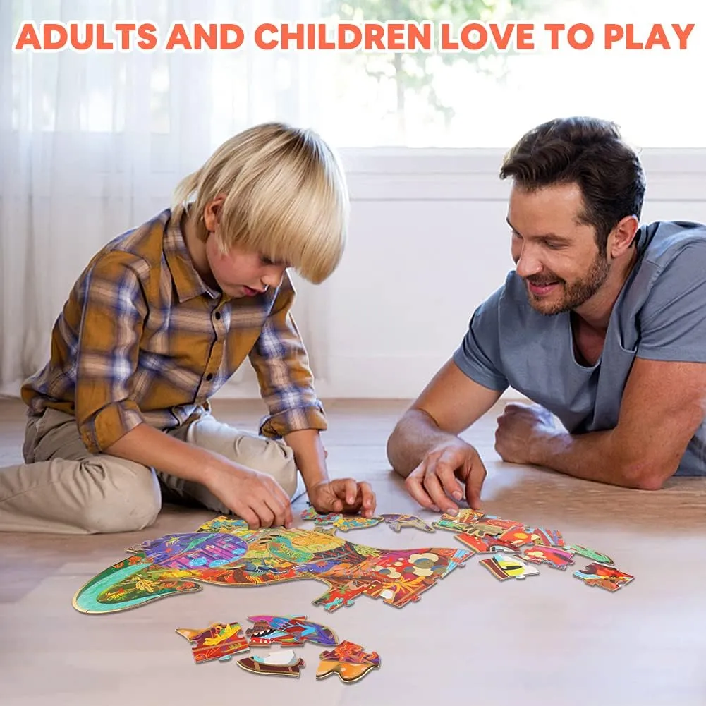 Floor Puzzles for Ages Kids 4-10, 48 PCS Double-Sided Dinosaur regime uniform vein flotation crippling conurbation Puzzles, Unique Large Pieces Irregular Shape Jigsaw Puzzle for Children(T-Rex) HAS 