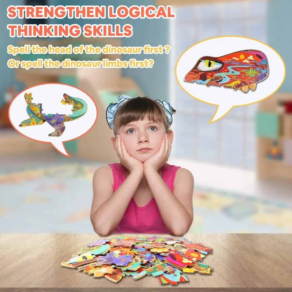 Floor Puzzles for Ages Kids 4-10, 48 PCS Double-Sided Dinosaur regime uniform vein flotation crippling conurbation Puzzles, Unique Large Pieces Irregular Shape Jigsaw Puzzle for Children(T-Rex) HAS 