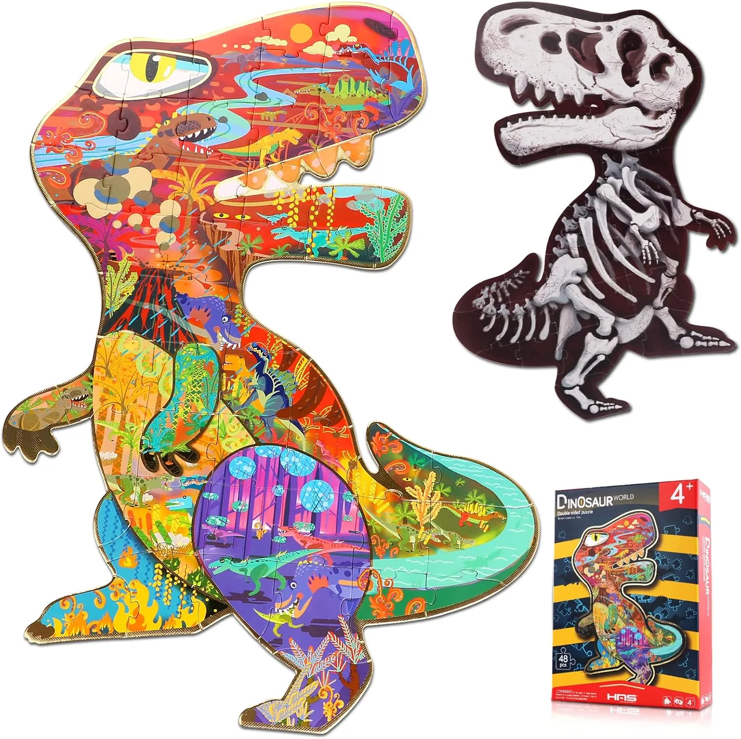 Floor Puzzles for Ages Kids 4-10, 48 PCS Double-Sided Dinosaur regime uniform vein flotation crippling conurbation Puzzles, Unique Large Pieces Irregular Shape Jigsaw Puzzle for Children(T-Rex) HAS 