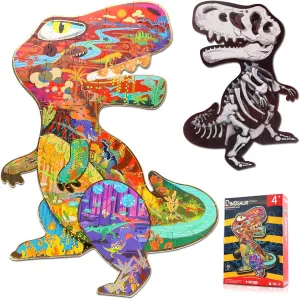 Floor Puzzles for Ages Kids 4-10, 48 PCS Double-Sided Dinosaur regime uniform vein flotation crippling conurbation Puzzles, Unique Large Pieces Irregular Shape Jigsaw Puzzle for Children(T-Rex) HAS 