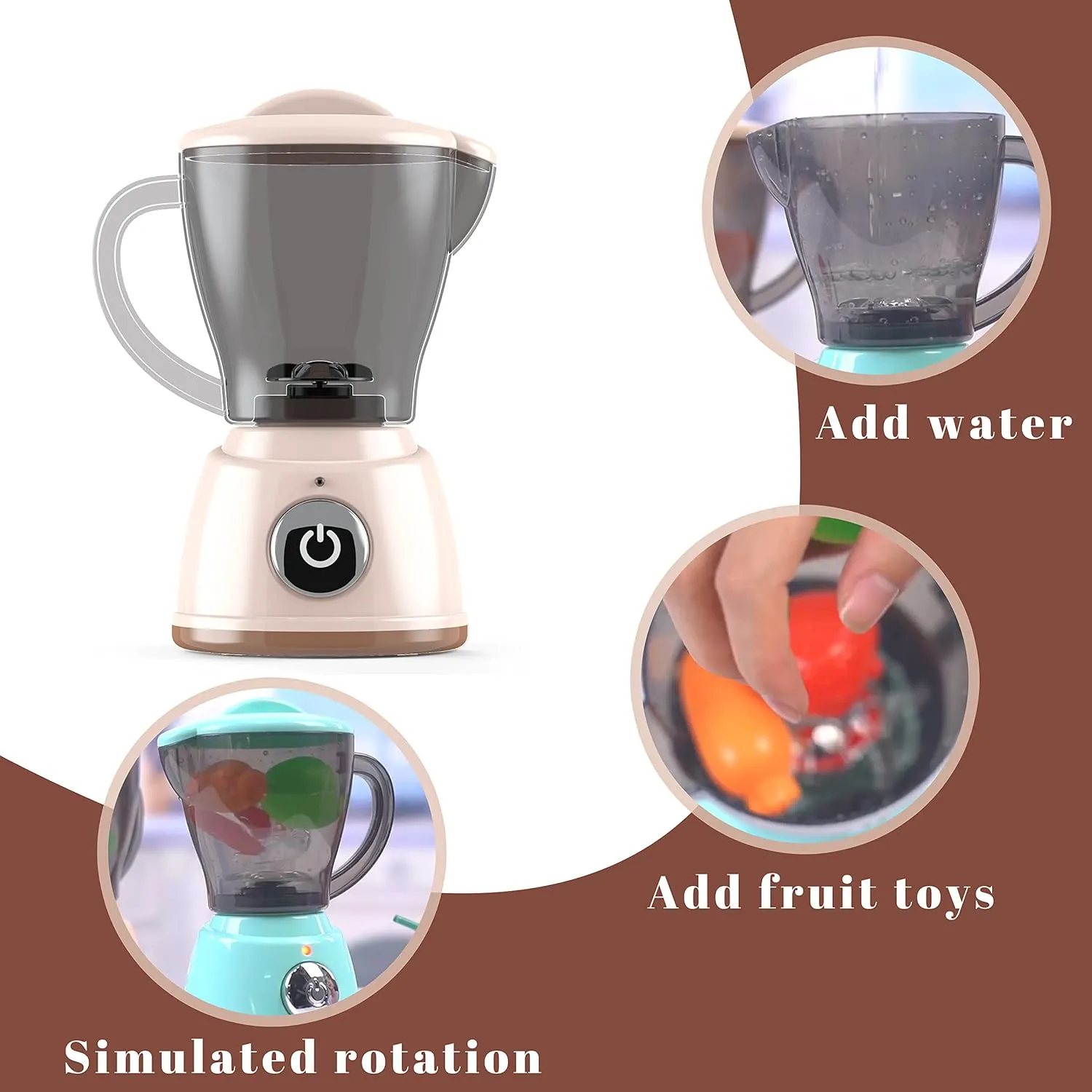 Food for Kids Blender and Mixer Kitchen Set,Gifts Suitable for Children Ages3 (Apricot) Blender Toy for Kids,Kitchen Accessories Pretend icebox Play Appliances Smoothie Maker Blender Toy,Toy 
