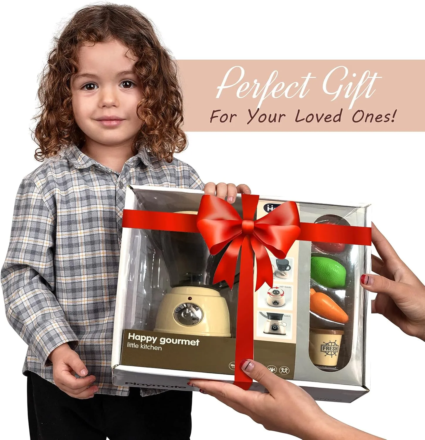 Food for Kids Blender and Mixer Kitchen Set,Gifts Suitable for Children Ages3 (Apricot) Blender Toy for Kids,Kitchen Accessories Pretend icebox Play Appliances Smoothie Maker Blender Toy,Toy 
