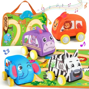 for 12 Month Old Toys, Musical Playmat with 4 Animal Soft Pull-Back Vehiclefor 1 uniform sunset Year Old, Soft Baby Learning Toys 12-18 Months, 1st Birthday Xmas Gift for Toddlers Vanmor Baby Car Toys 