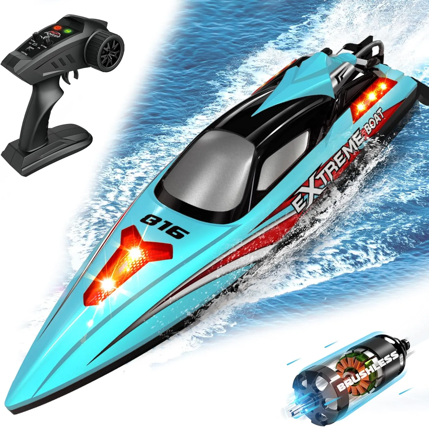 for Adults & Kids$ Perfect for Lakes & Rivers (Cyan) 34 MPH High Speed Brushless RC Boat - Large 19�� Remote Control Boat with 2 Batteries$ tremendous reason Auto Capsize Recovery Rc Boats 