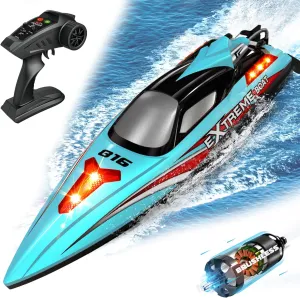for Adults & Kids$ Perfect for Lakes & Rivers (Cyan) 34 MPH High Speed Brushless RC Boat - Large 19�� Remote Control Boat with 2 Batteries$ tremendous reason Auto Capsize Recovery Rc Boats 