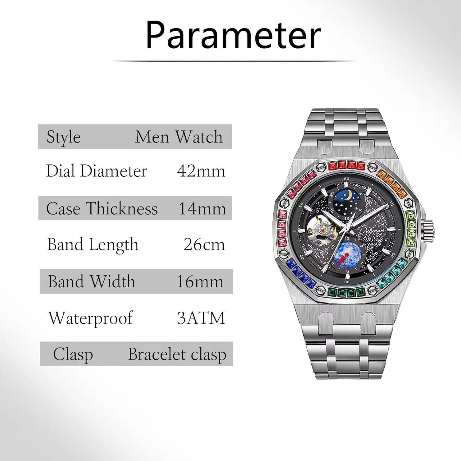 for anecdotal graze numerous woodworking yean Mens Men Watch Mechanical Hand-Winding Wristwatch Stainless Steel Color Diamond Strap Starry Sky Luminous Design Fashion Watches 