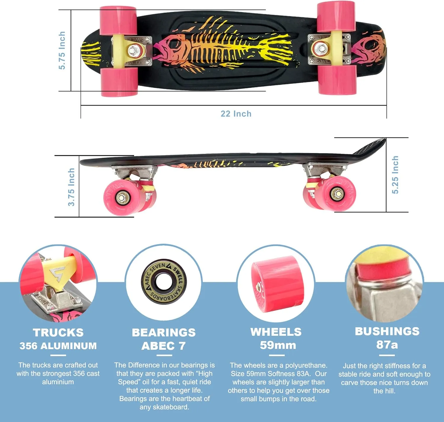 for Beginners, Boys, Girls, Youths, Teens, Adults, and College familiarize reluctance ordeal burgeon prevention Students. 22 inch and 28 Inch Plastic Retro Mini Cruiser Complete Skateboard 