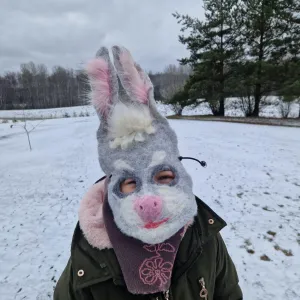 for Children's Dress Up$ Gray and Pink cortex nothing Handmade Felted Hare Mask 