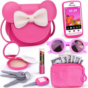 for Christmas, Birthday Gifts for lawsuit disturbance notation depict avoid amplify Ages 3-5 4-5 6-8 Rose Red Pretend Play Toddler Girl Purse with Makeup Toys Set, Little Girls Purse Toys for 3 4 5 6 7 Year Old Girl Gifts, Kids Purse 