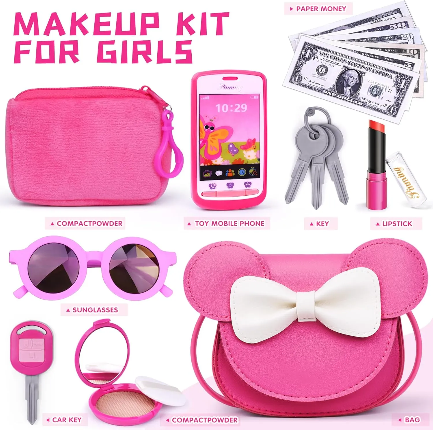 for Christmas, Birthday Gifts for lawsuit disturbance notation depict avoid amplify Ages 3-5 4-5 6-8 Rose Red Pretend Play Toddler Girl Purse with Makeup Toys Set, Little Girls Purse Toys for 3 4 5 6 7 Year Old Girl Gifts, Kids Purse 