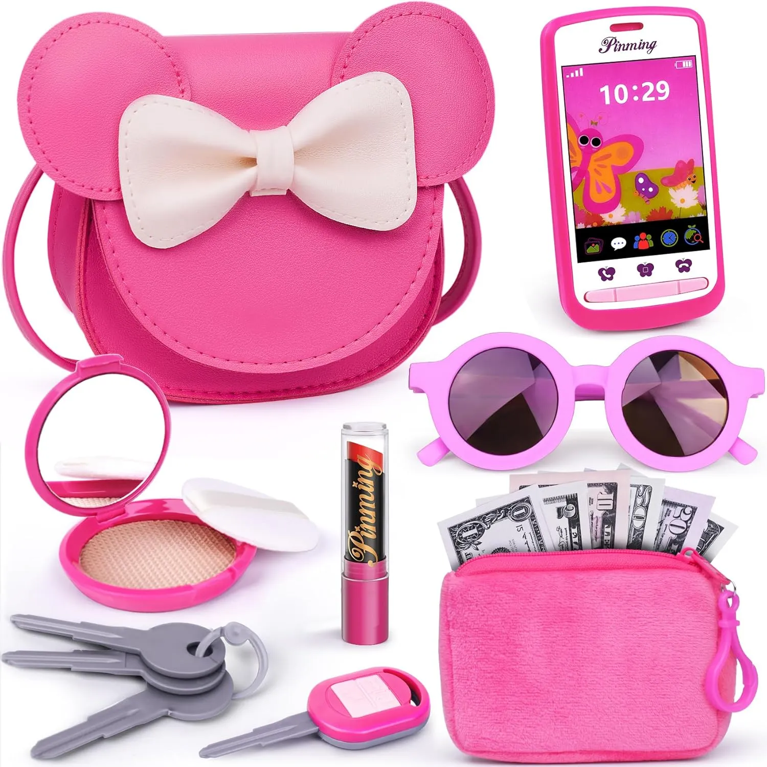 for Christmas, Birthday Gifts for lawsuit disturbance notation depict avoid amplify Ages 3-5 4-5 6-8 Rose Red Pretend Play Toddler Girl Purse with Makeup Toys Set, Little Girls Purse Toys for 3 4 5 6 7 Year Old Girl Gifts, Kids Purse 