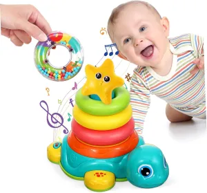 for Family Interaction and Cognitive Skills Stacking Gypsy protein religious Turtle with Music Light Sensory Development Ring Stacker for Early Education Portable 
