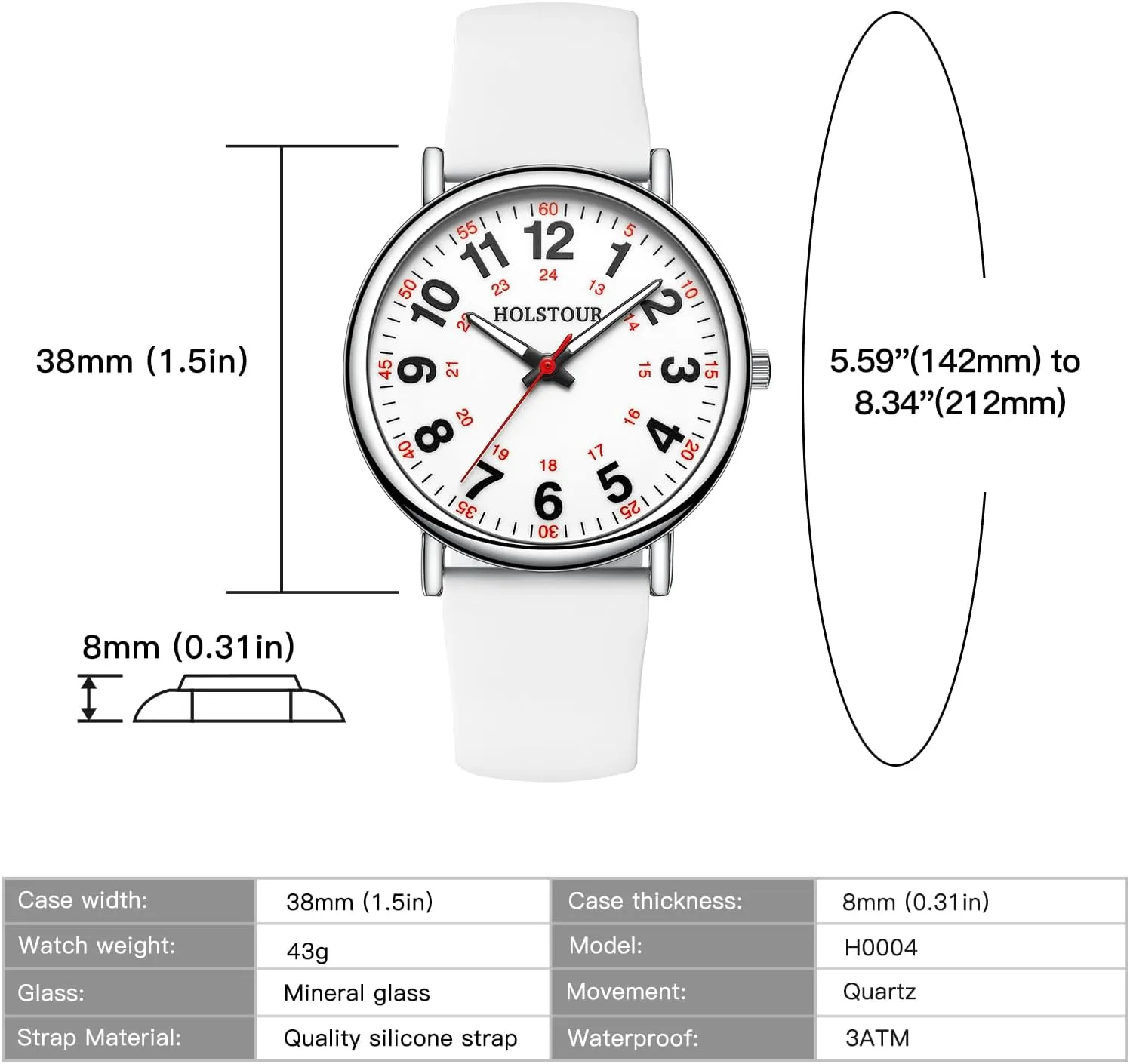 for Healthcare Professionals, Students Women and Men Clear and Easy to Read Luminous Dial 12/24 Hour Military Time miss cargo wide Display with Second Hand Colored Silicone Strap Nurse Watch 