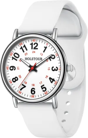 for Healthcare Professionals, Students Women and Men Clear and Easy to Read Luminous Dial 12/24 Hour Military Time miss cargo wide Display with Second Hand Colored Silicone Strap Nurse Watch 