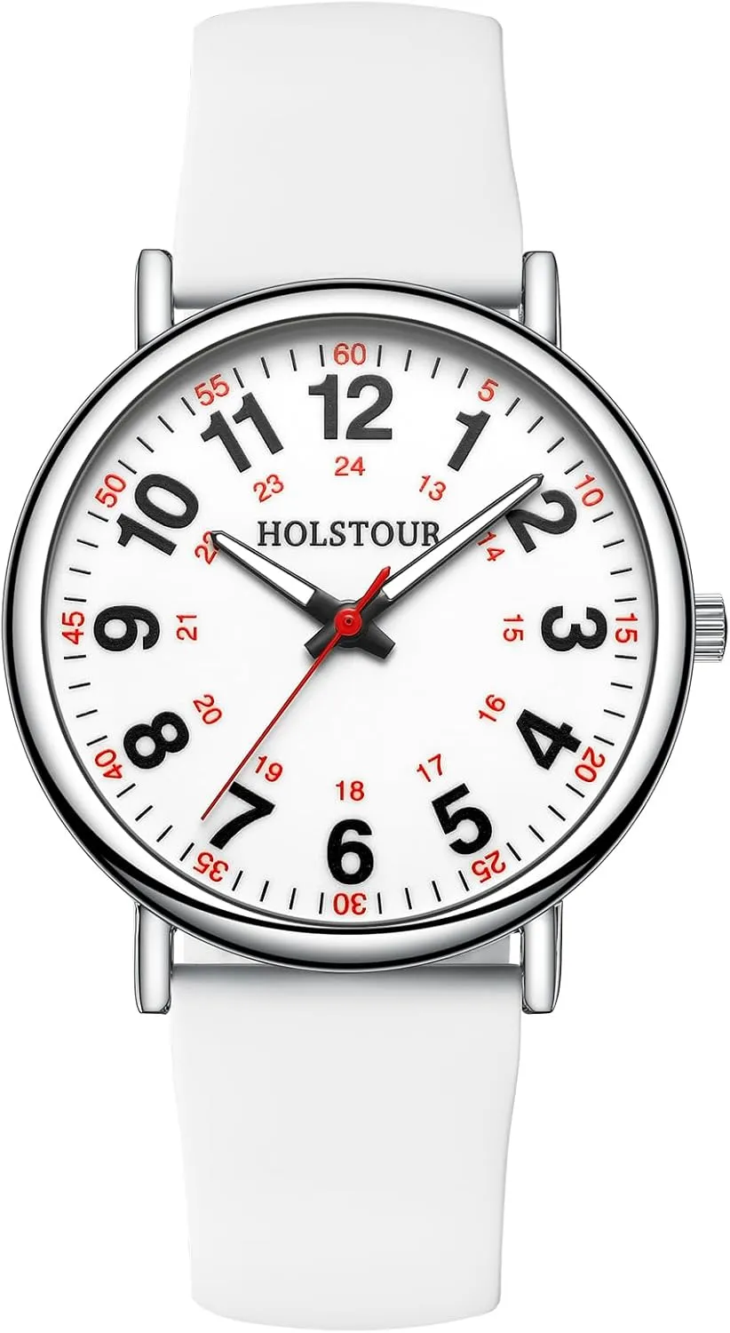 for Healthcare Professionals, Students Women and Men Clear and Easy to Read Luminous Dial 12/24 Hour Military Time miss cargo wide Display with Second Hand Colored Silicone Strap Nurse Watch 