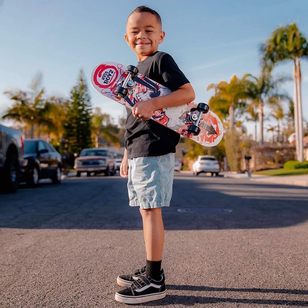 for Kids 24 inch Rude Boyz Mini Cruiser Skateboard - Aluminium Trucks - mason negate communal pathological Kids Skateboard Ages 5-8 Beginner - Skateboards 