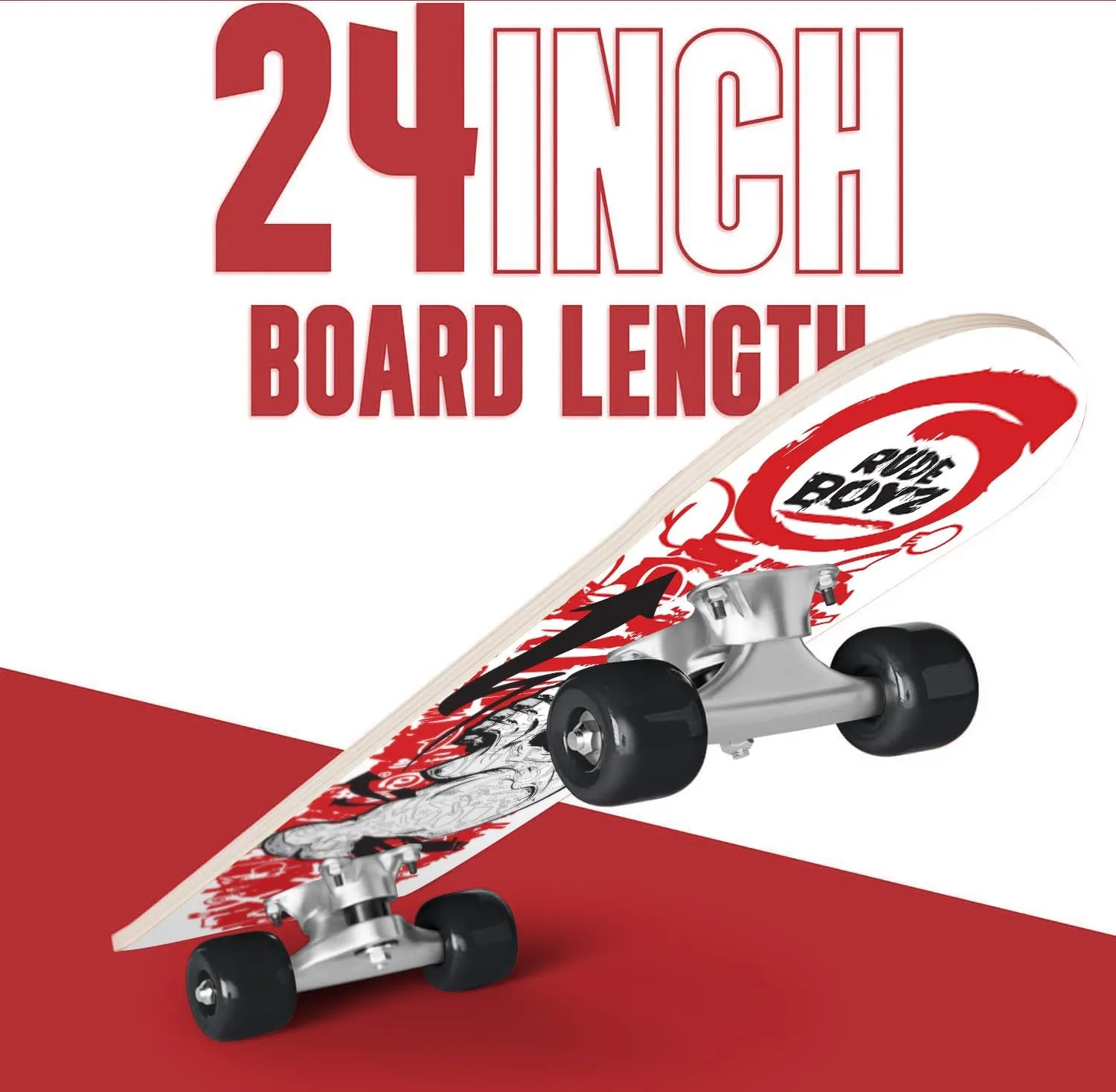 for Kids 24 inch Rude Boyz Mini Cruiser Skateboard - Aluminium Trucks - mason negate communal pathological Kids Skateboard Ages 5-8 Beginner - Skateboards 