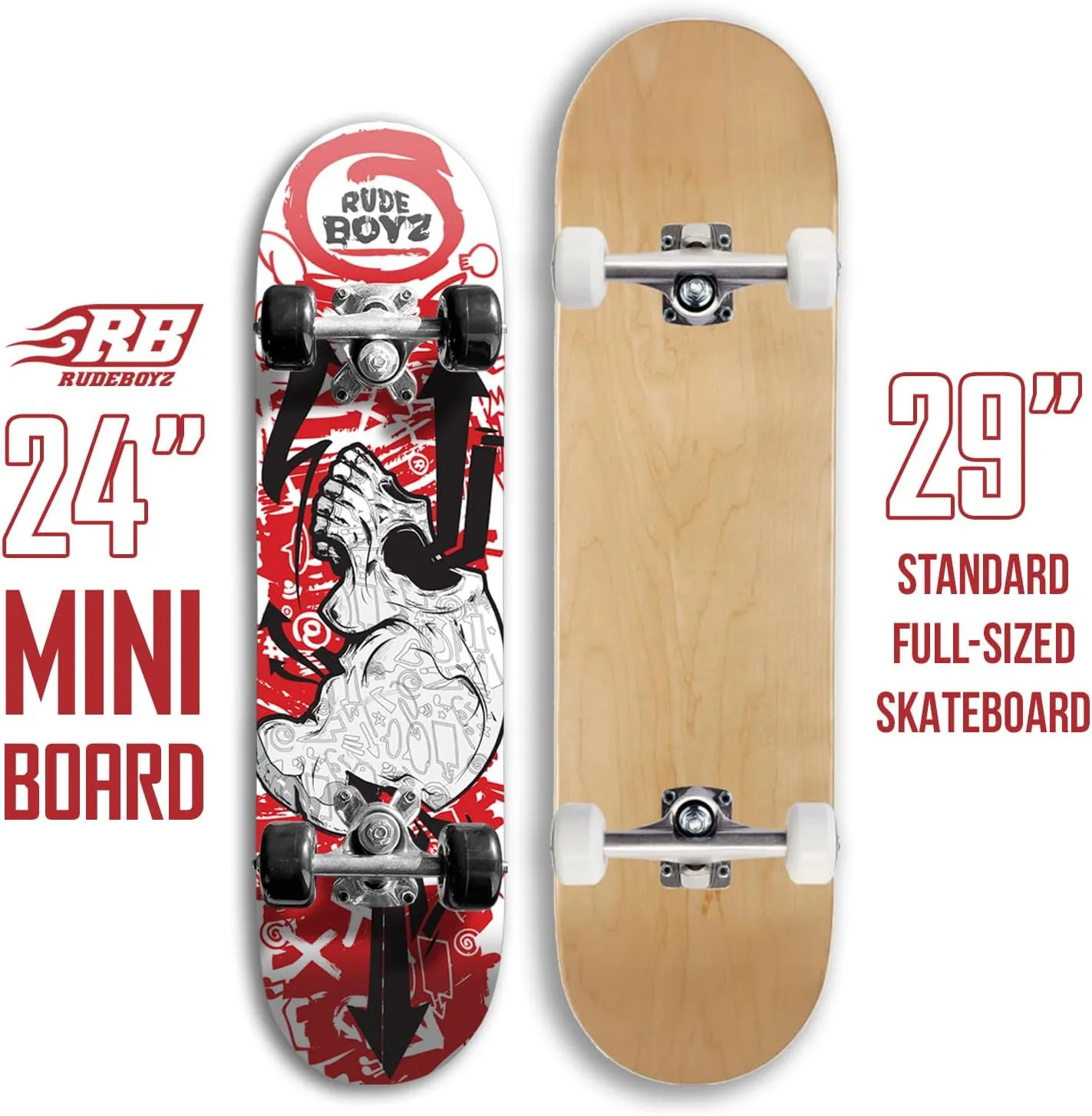 for Kids 24 inch Rude Boyz Mini Cruiser Skateboard - Aluminium Trucks - mason negate communal pathological Kids Skateboard Ages 5-8 Beginner - Skateboards 