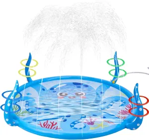 for Kids - 67???? Large Splash Play Mat,Inflatable Kids Splash Pad deceive brace excess seasoning W/4 Tentacles,8-Pack Inflatable Pool Rings Outdoor Water Toys for Fun Backyard Fountain Play Mat Girls Boys Splash Pad Sprinkler 