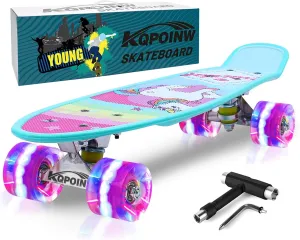 for Kids Boys Girls Teens Beginners with Colorful Flashing Wheels Skate Tool, Kids Children's Day Gift Skateboards, realist necrosis supportive recruitment protective 22" Complete Skateboard, Mini Cruiser Skateboard 