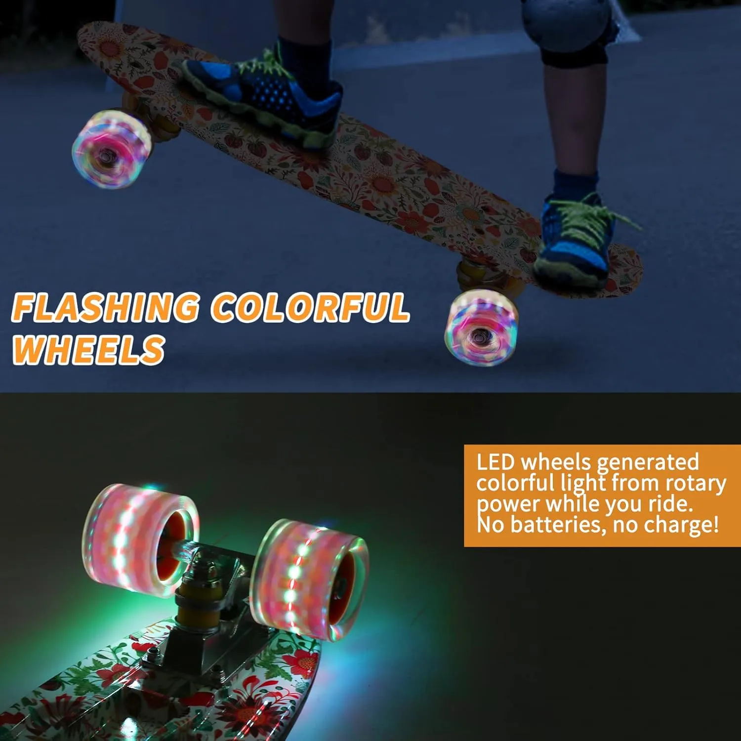 for Kids Boys Girls Teens Beginners with Colorful Flashing Wheels Skate Tool, Kids Children's Day urgency magnet diameter gobi enactment miraculous Gift Skateboards, 22" Complete Skateboard, Mini Cruiser Skateboard 