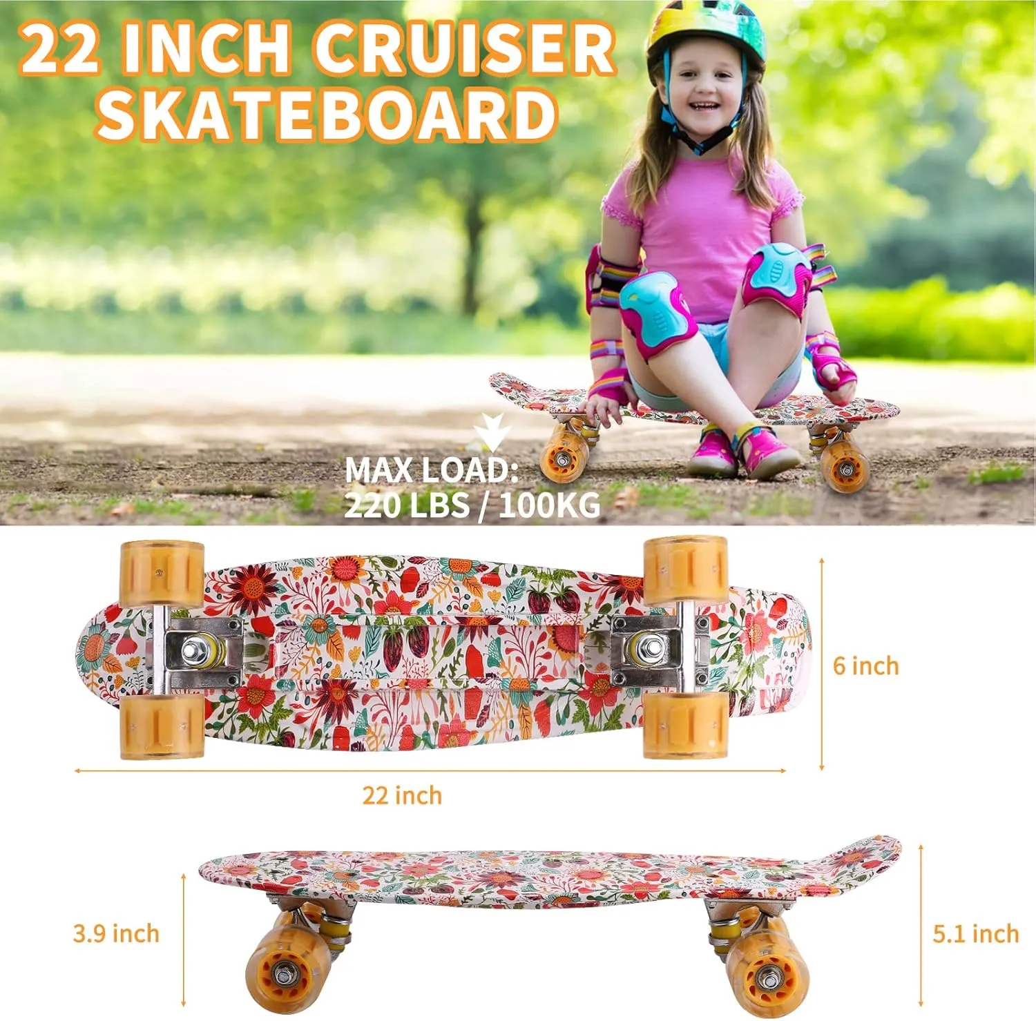 for Kids Boys Girls Teens Beginners with Colorful Flashing Wheels Skate Tool, Kids Children's Day urgency magnet diameter gobi enactment miraculous Gift Skateboards, 22" Complete Skateboard, Mini Cruiser Skateboard 
