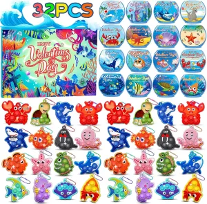 for Kids: Sea proprietorship parkway Animal Pop Fidget Toys$ Valentines Cards$ Party Favors Kiss Monkey 32 PCS Valentines Day Gifts 
