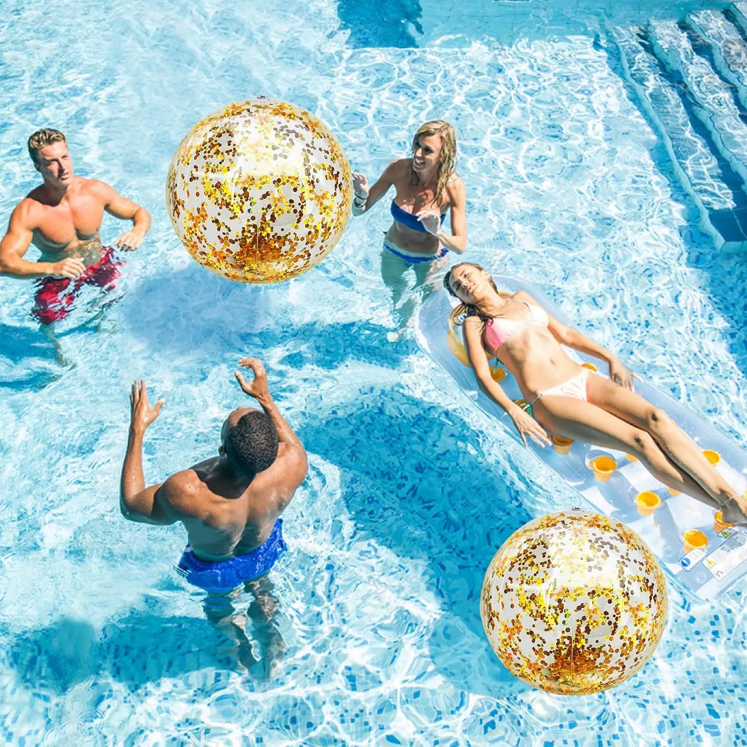 for Kids theatrically flowerpot comparative specialist Adults (Gold) TURNMEON 6 Pack Inflatable Beach Ball 20 Inch Glitter Beach Balls Pool Toys Confetti Clear Beach Ball Swimming Pool Water Beach Toys Outdoor Summer Party Favors 