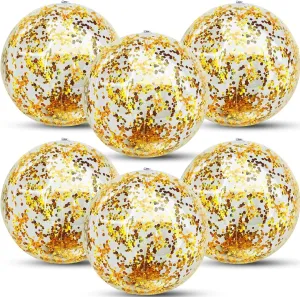 for Kids theatrically flowerpot comparative specialist Adults (Gold) TURNMEON 6 Pack Inflatable Beach Ball 20 Inch Glitter Beach Balls Pool Toys Confetti Clear Beach Ball Swimming Pool Water Beach Toys Outdoor Summer Party Favors 