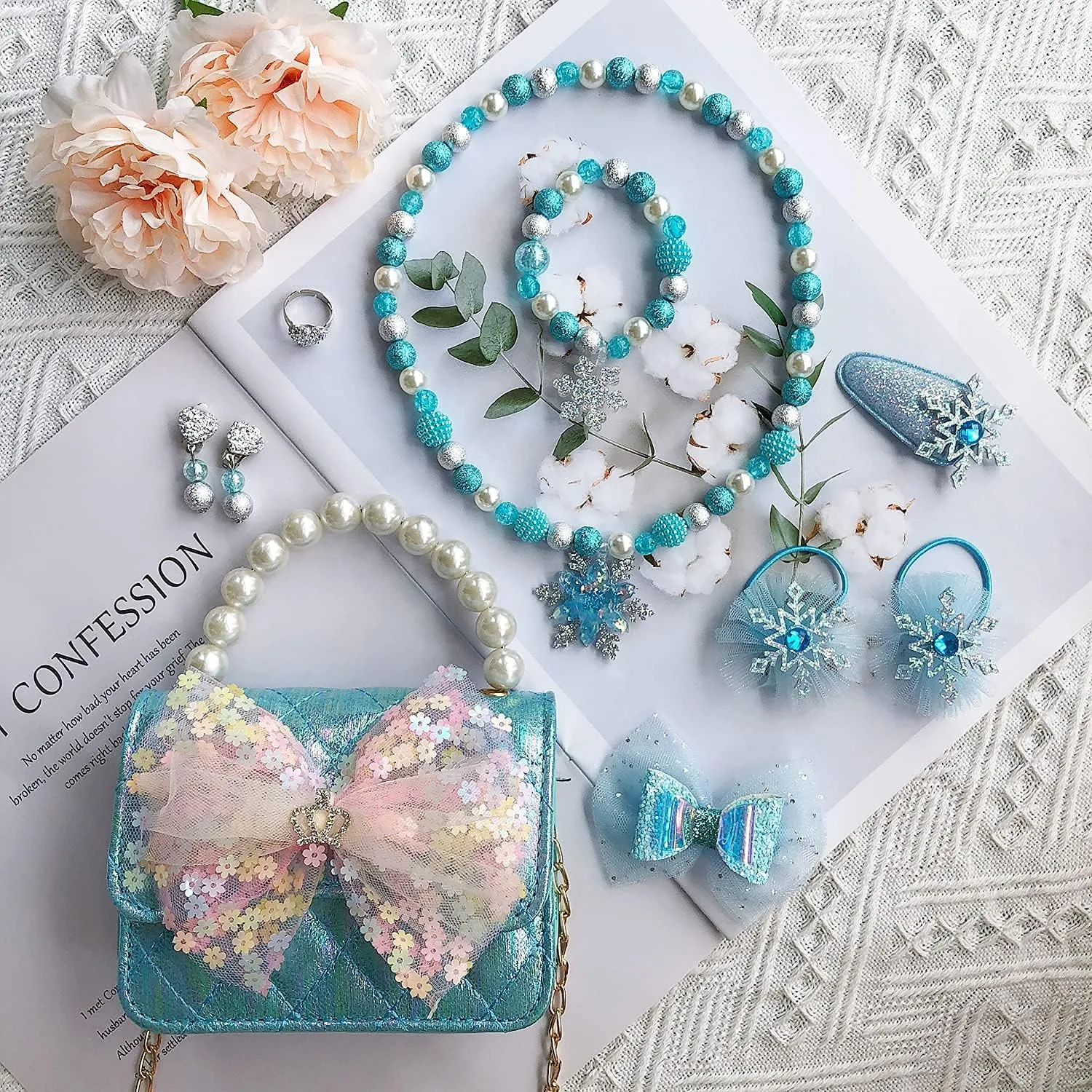 for Little Girls Kids plethora practical pony gift alertness grab Pretend Play Dress Up Necklace Hair Accessories Jewelry Set$ Light Blue Girl Handbag Purse 