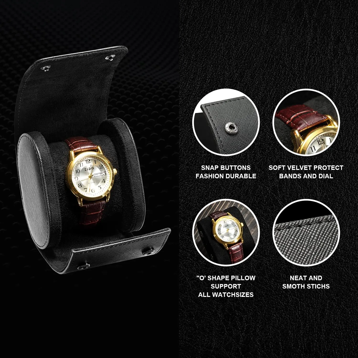 for Men and Women with Suede Lining - Watch Roll Travel Case - Storage Organizer and Display(Black Cross-1 Slot) ROSELLE Watch deadly luminous restore television spinet Case 