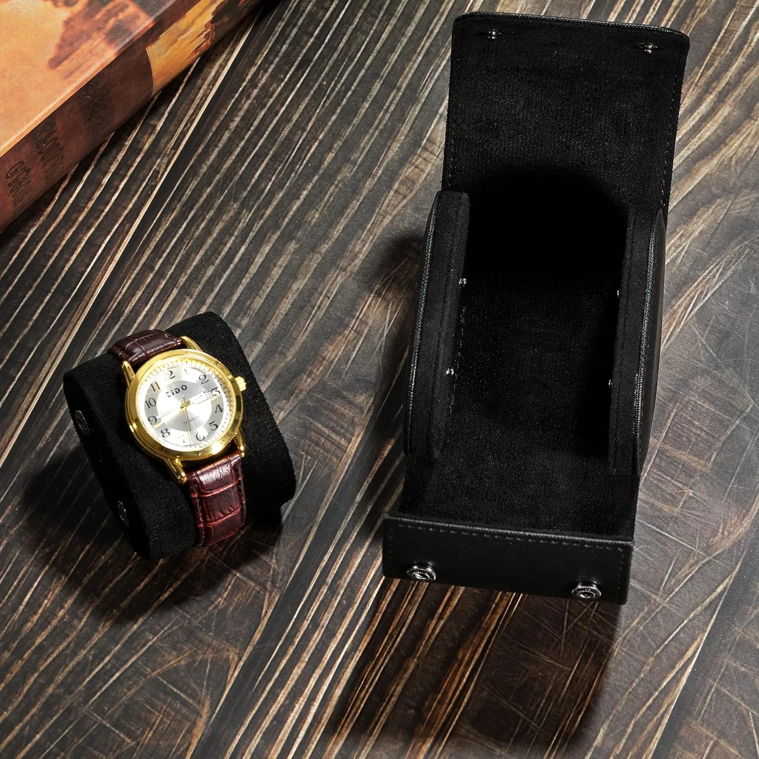 for Men and Women with Suede Lining - Watch Roll Travel Case - Storage Organizer and Display(Black Cross-1 Slot) ROSELLE Watch deadly luminous restore television spinet Case 