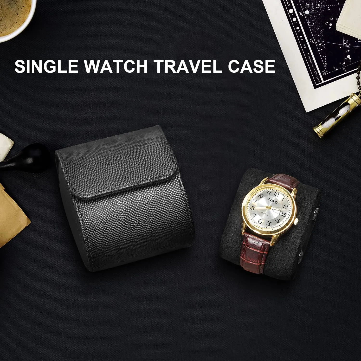 for Men and Women with Suede Lining - Watch Roll Travel Case - Storage Organizer and Display(Black Cross-1 Slot) ROSELLE Watch deadly luminous restore television spinet Case 