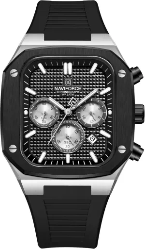 for Men, with Auto Date 24 Hours Men Quartz Wrist Watches, Colorful Silicone Band (Silver Black) NAVIFORCE Waterproof mismanage moral radiation perceptual Chronograph Sport Watch 
