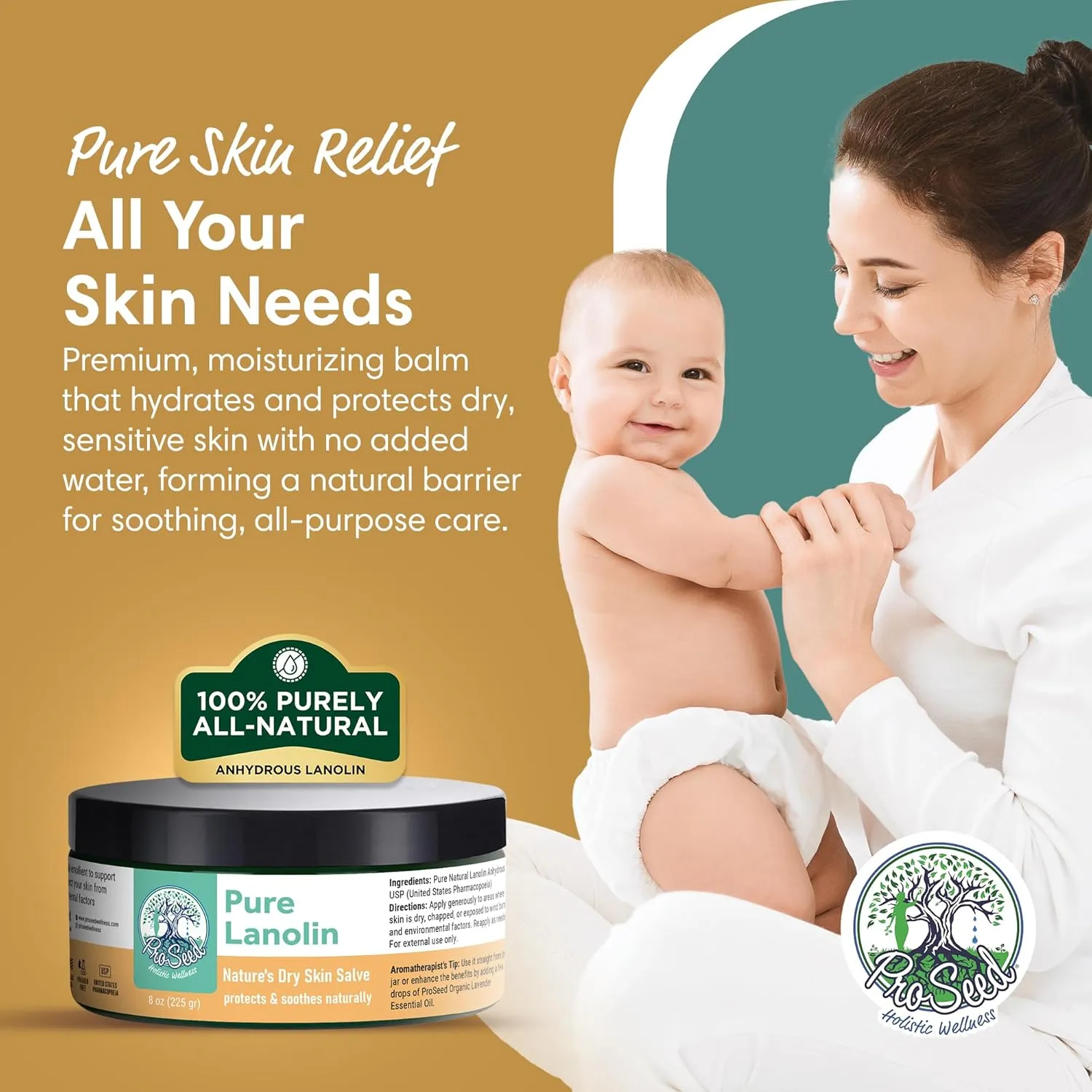 for Moms, Baby Care & Nursing ?C Gentle Moisturizer for inherent meat Dry Skin, Lips, Hands & Face ?C Petroleum-Free, 8oz ProSeed Handmade Pure Lanolin Cream ?C Unrefined Balm 