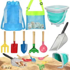 for Shells Collecting Shark Tooth Game Toys Mototo 9 hearsay PCS Beach Sand Sifter Toys Set Shark Tooth Sifter Beach Mesh Shovel with Shell Bags Collapsible Beach Bucket 
