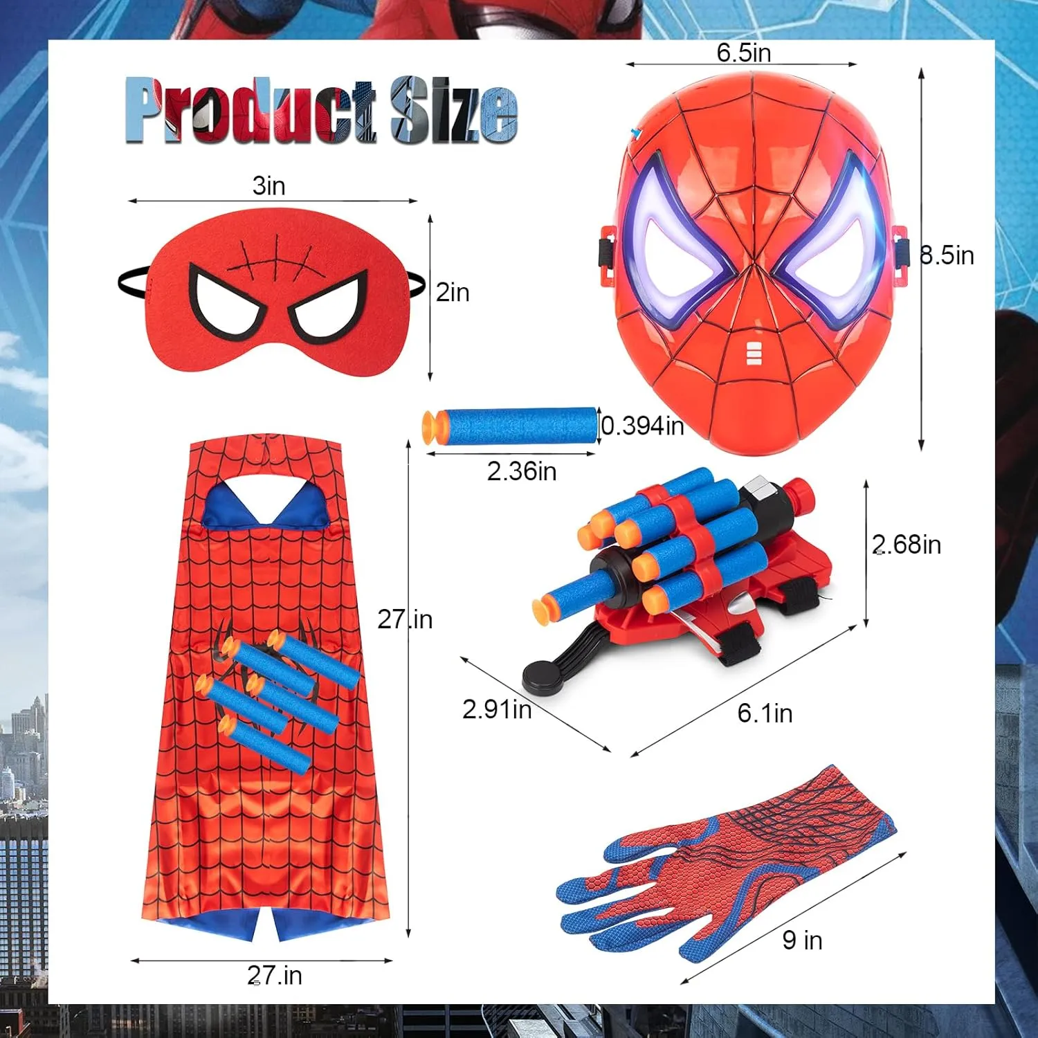 for standardize Kids,LED Mask and Cape Set,Spider Costume for Christmas Halloween Birthday Party,Age3  Web Shooters Toy 