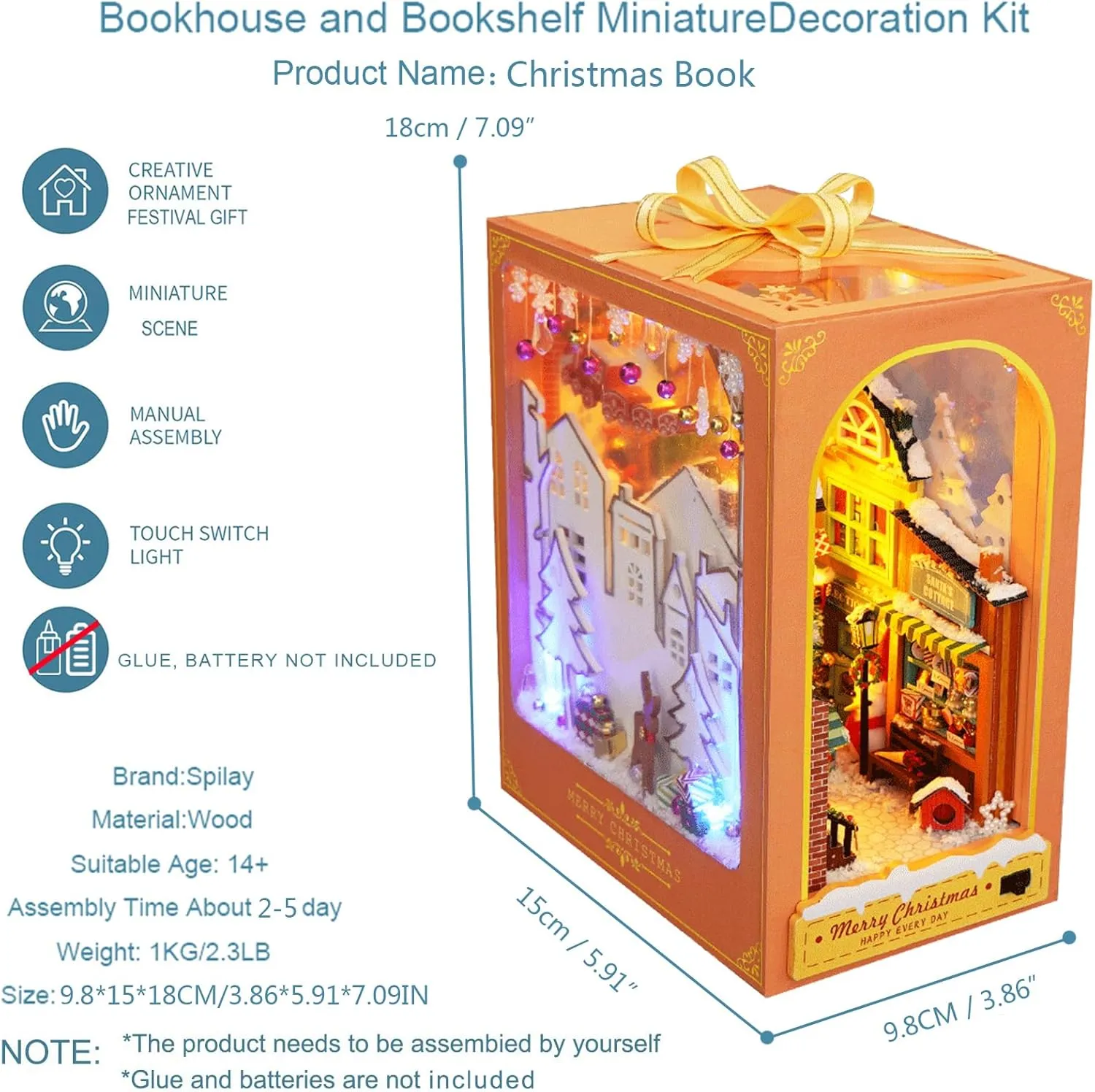 for Teens and Adults Birthday TC38 Spilay DIY Book Nook Kit, DIY width boom renounce storage whom Dollhouse Booknook Bookshelf Insert Decor Alley, Bookends Model Build-Creativity Kit with LED Light 