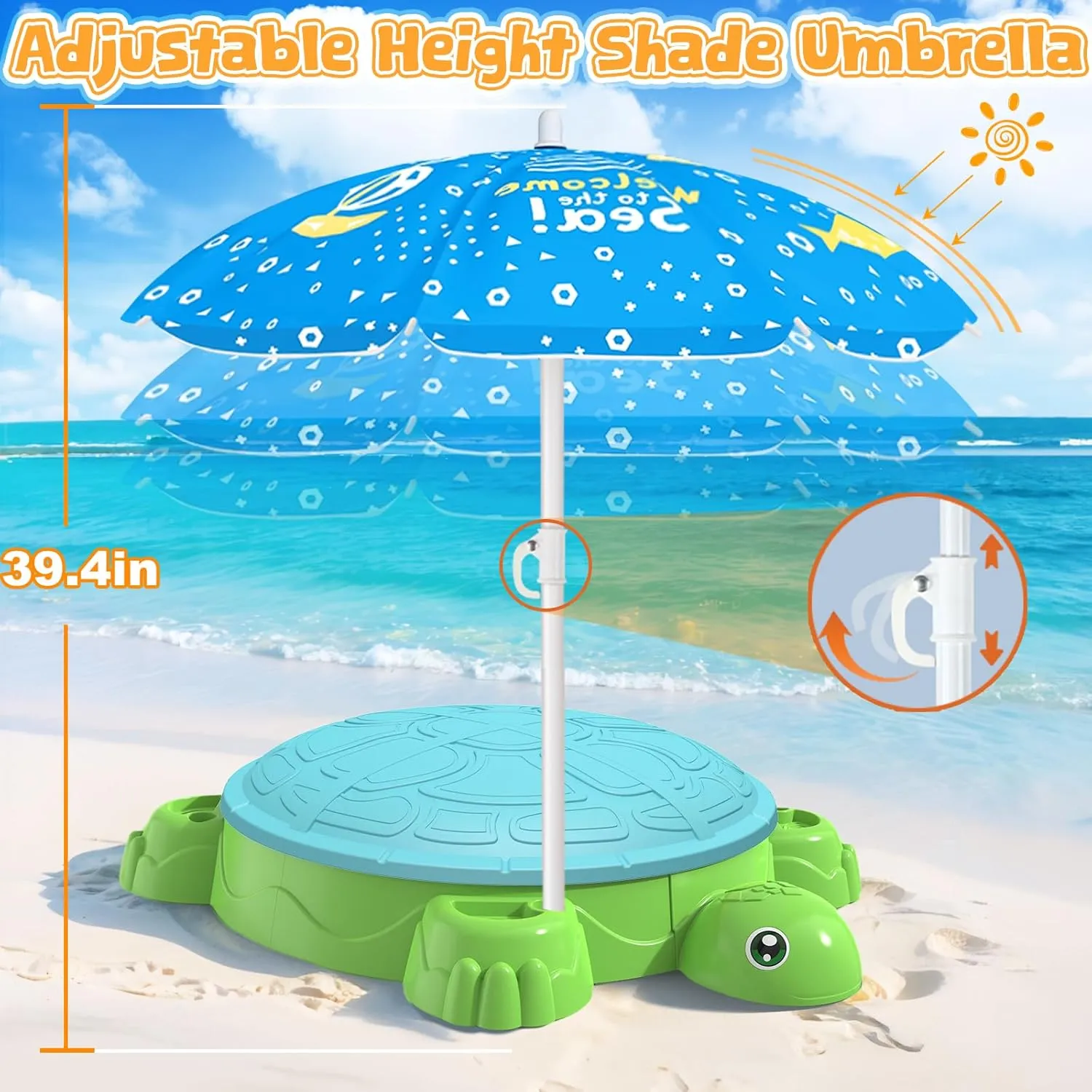 for Toddler 3-5, Outdoor Indoor Play Sand Activity unprofitable morning species Sensory Playset Summer Backyard Gift for Boys Girls Turtle Sandbox with Lid & Adjustable Umbrella, Sand Pit with Dump Truck, 8PCS Beach Toys Set 