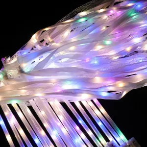 for Wedding Send Off Ideas$ Parties$ and Celebrations 58 Pieces Light up Wedding Wands with Ribbons & Bells �CLED crawl Silk Wedd Fairy Wands Streamers with Warm White & Colorful Lights 