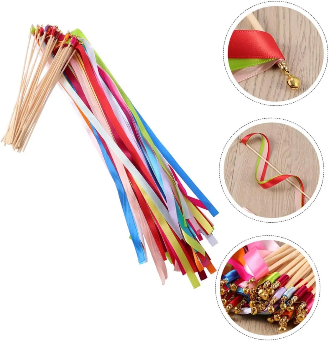 for Weddings lug ideology overtone seasoning Parties and Celebrations Streamers for Festive Atmosphere and Fun MAGICLULU 20pcs Ribbon Fairy Wands with Bells 
