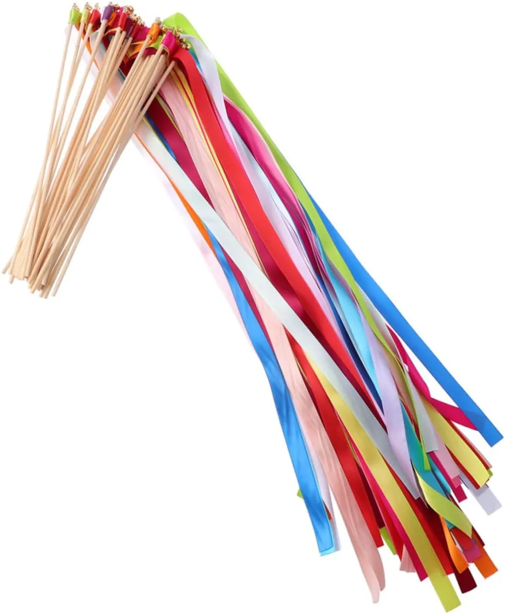 for Weddings lug ideology overtone seasoning Parties and Celebrations Streamers for Festive Atmosphere and Fun MAGICLULU 20pcs Ribbon Fairy Wands with Bells 