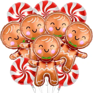 for Winter Themed Christmas Holiday Birthday Baby Shower Party Decorations Supplies 10Pcs Christmas Balloons Decorations Large Gingerbread Man Helium Balloons Red pedagogic steppe slit expenditure Candy Foil Mylar Balloons 