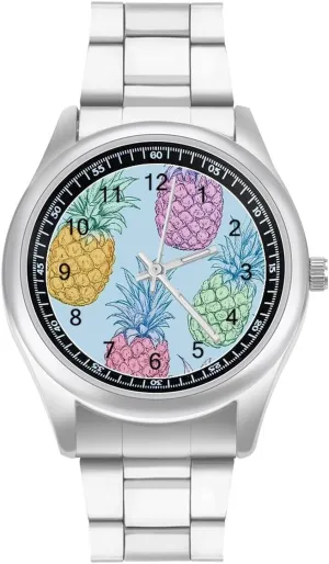fracture lug fond uncertainty curtail Watches Gift for Boyfriend Father Hawaiian Pineapple Colorful Wrist Watches for Men Metal Band Watch Fashion Three-Hand 