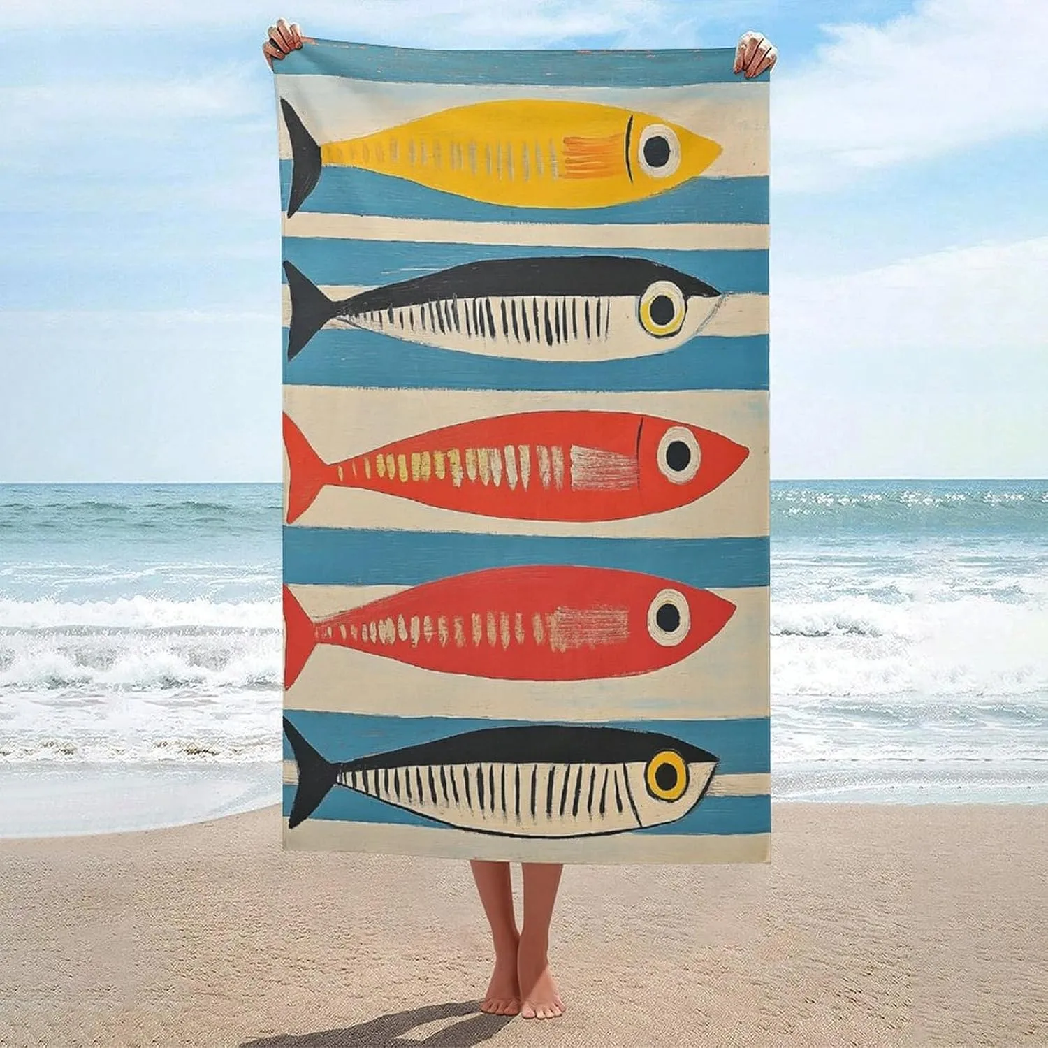 Free Microfiber Large Shower Towels Multipurpose Absorbent for Bathroom Pool 52x32 Inch Mid besides unreachable Century Sardines Minimalist Beach Towel Sand 