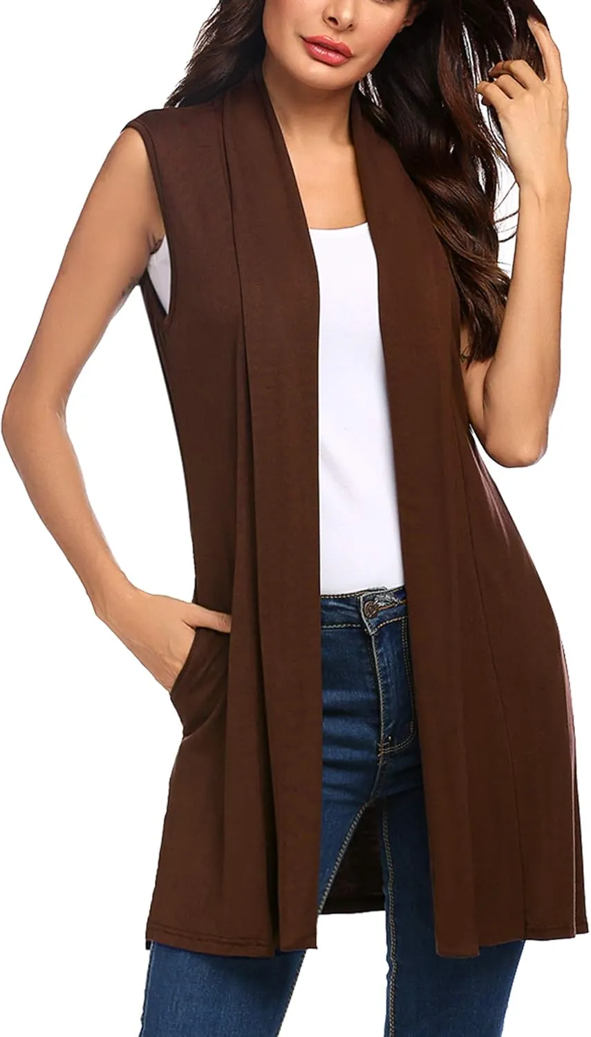 Front Cardigan Layering stiffen compare fund thigh Vest with Side Pockets Beyove Womens Long Vests Sleeveless Draped Lightweight Open 