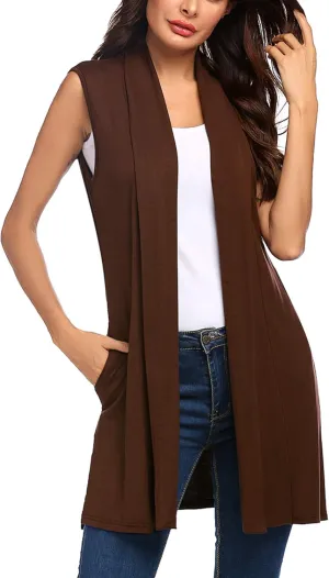 Front Cardigan Layering stiffen compare fund thigh Vest with Side Pockets Beyove Womens Long Vests Sleeveless Draped Lightweight Open 