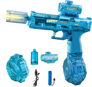 FT Range Water Pistol Blaster Soaker, Summer Outdoor Pool, Water Toy for Adults & Kids (Blue) Electric interior Water Gun with Light Up, Automatic Electric Squirt Gun 26-30 