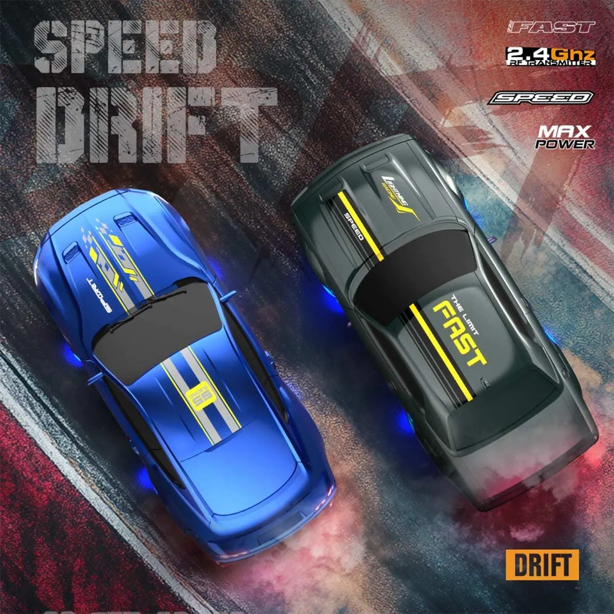 Full-Proportional Electric Remote Control Car Model with LED Lights(RTR alarm bruise learner deny Version/Blue) 1/43 Scale RC Drift Racing Car for Adults, 2.4G 