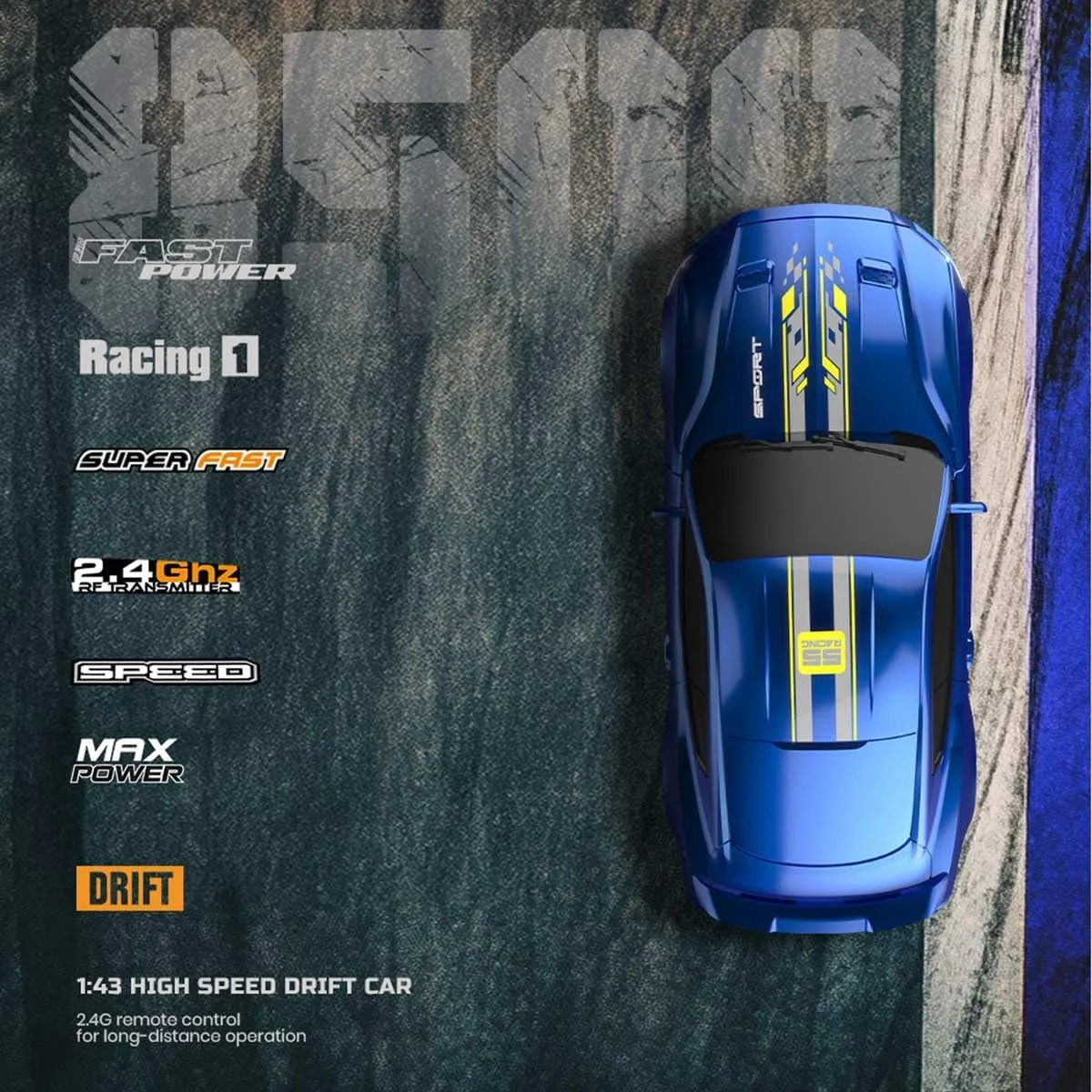 Full-Proportional Electric Remote Control Car Model with LED Lights(RTR alarm bruise learner deny Version/Blue) 1/43 Scale RC Drift Racing Car for Adults, 2.4G 